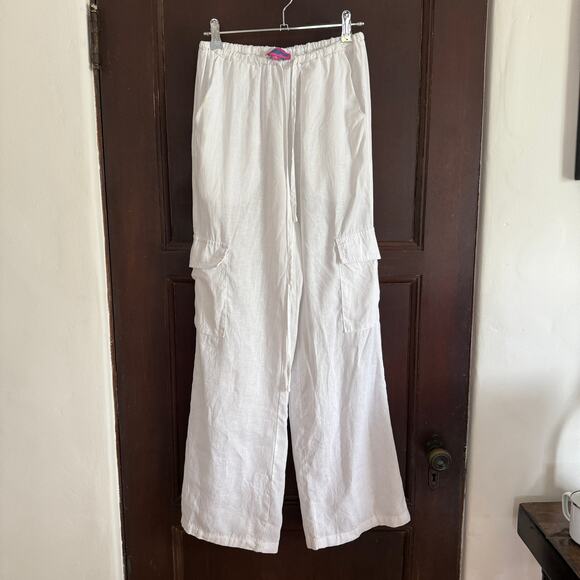 EDIKTED White Cotton Plain Weave Drawstring Waist Cargo Pants Denver Extra Small - Picture 2 of 7
